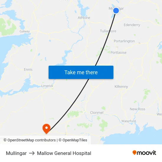 Mullingar to Mallow General Hospital map