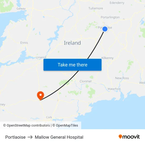 Portlaoise to Mallow General Hospital map