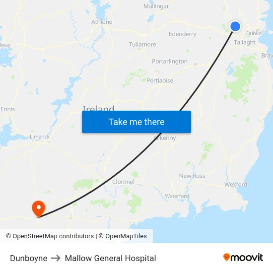 Dunboyne to Mallow General Hospital map