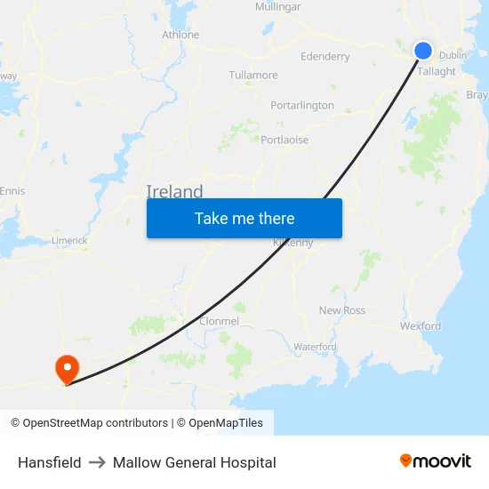 Hansfield to Mallow General Hospital map