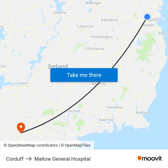 Corduff to Mallow General Hospital map