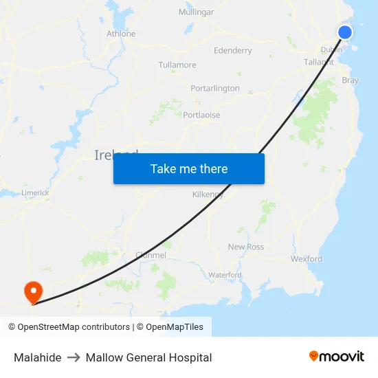 Malahide to Mallow General Hospital map