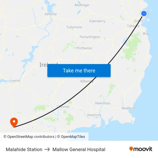 Malahide Station to Mallow General Hospital map