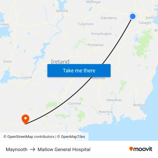 Maynooth to Mallow General Hospital map