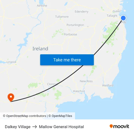 Dalkey Village to Mallow General Hospital map