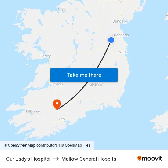Our Lady's Hospital to Mallow General Hospital map