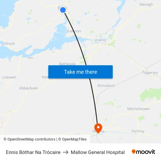 Ennis Bóthar Na Trócaire to Mallow General Hospital map