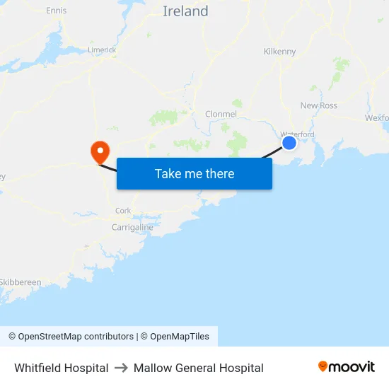 Whitfield Hospital to Mallow General Hospital map