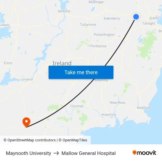 Maynooth University to Mallow General Hospital map