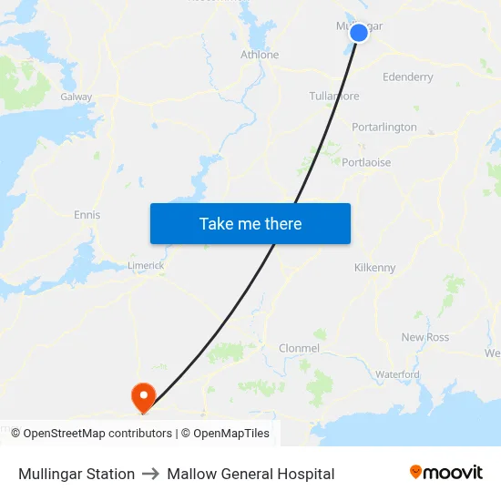 Mullingar Station to Mallow General Hospital map