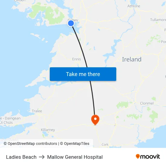 Ladies Beach to Mallow General Hospital map