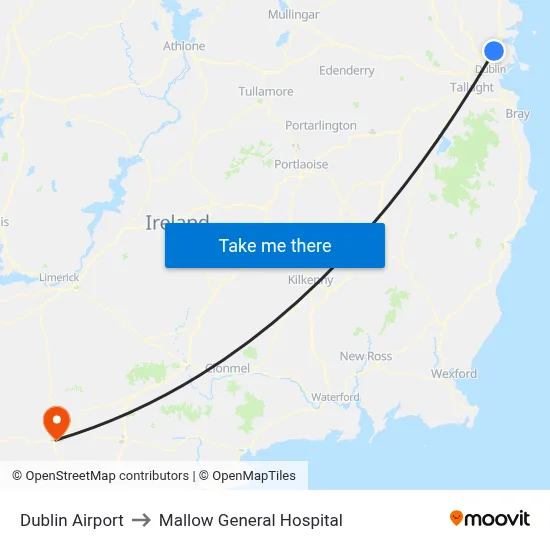 Dublin Airport to Mallow General Hospital map