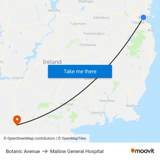 Botanic Avenue to Mallow General Hospital map
