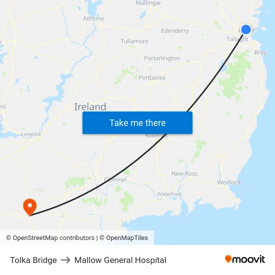 Tolka Bridge to Mallow General Hospital map