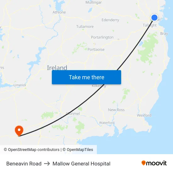 Beneavin Road to Mallow General Hospital map