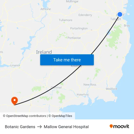 Botanic Gardens to Mallow General Hospital map