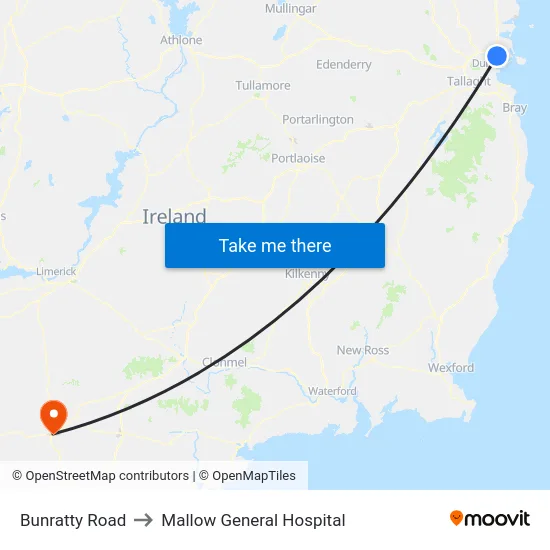 Bunratty Road to Mallow General Hospital map