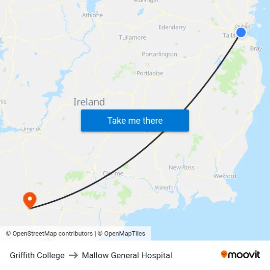 Griffith College to Mallow General Hospital map