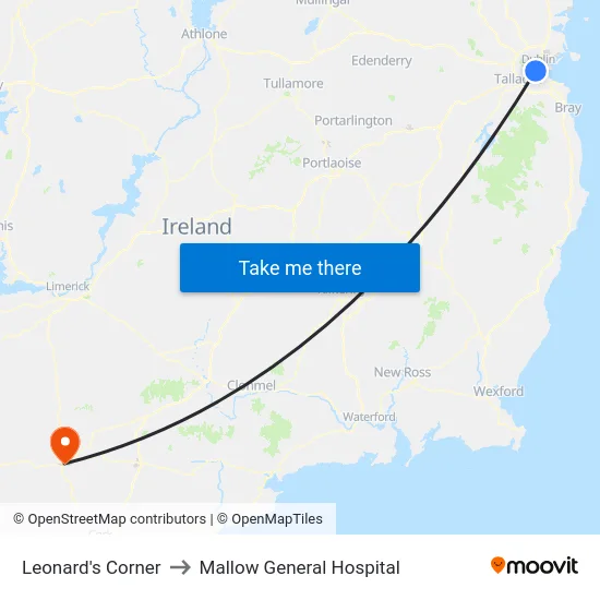 Leonard's Corner to Mallow General Hospital map