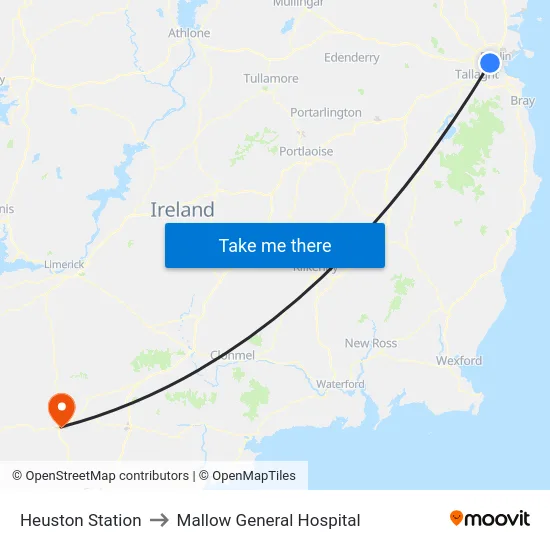 Heuston Station to Mallow General Hospital map