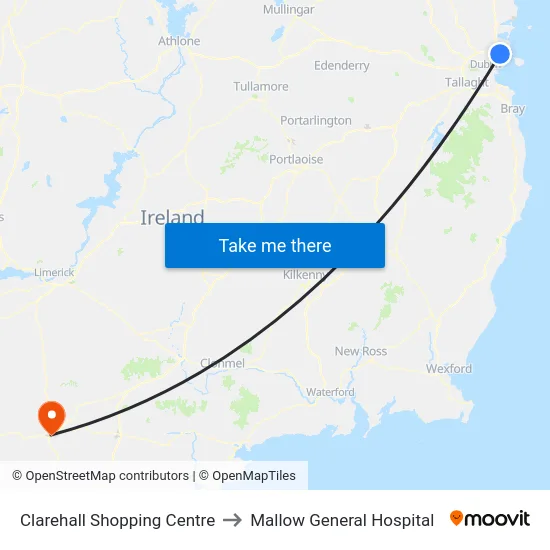 Clarehall Shopping Centre to Mallow General Hospital map