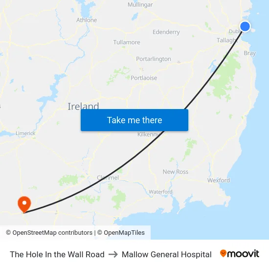 The Hole In the Wall Road to Mallow General Hospital map