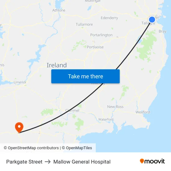 Parkgate Street to Mallow General Hospital map