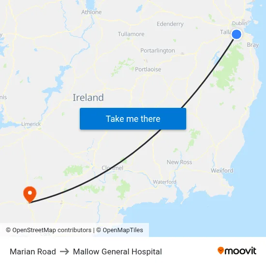 Marian Road to Mallow General Hospital map