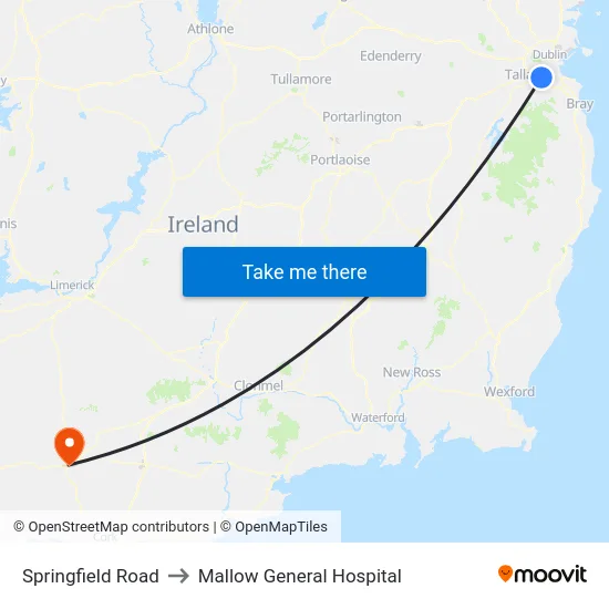 Springfield Road to Mallow General Hospital map