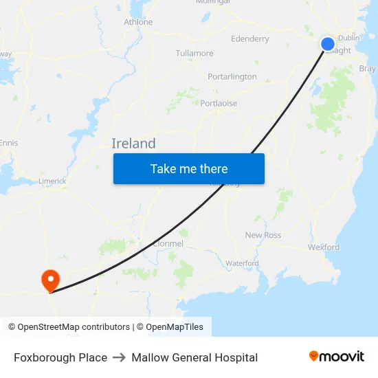 Foxborough Place to Mallow General Hospital map