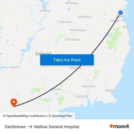 Dardistown to Mallow General Hospital map