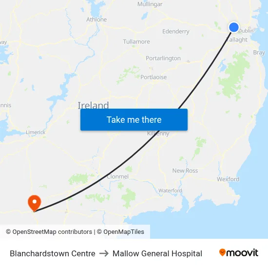 Blanchardstown Centre to Mallow General Hospital map