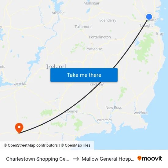 Charlestown Shopping Centre to Mallow General Hospital map