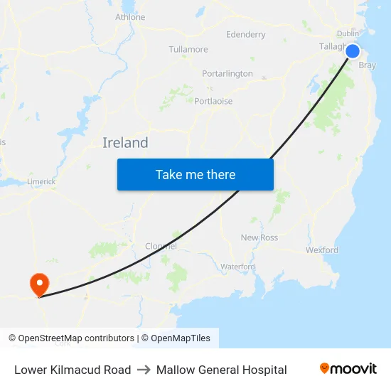 Lower Kilmacud Road to Mallow General Hospital map
