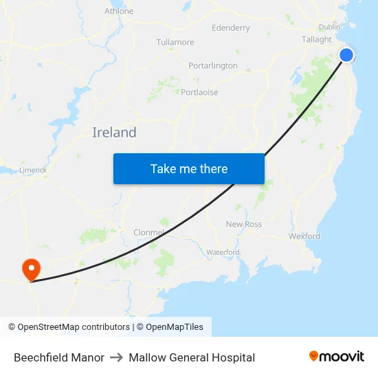 Beechfield Manor to Mallow General Hospital map