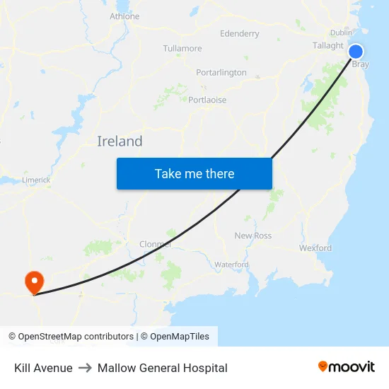 Kill Avenue to Mallow General Hospital map