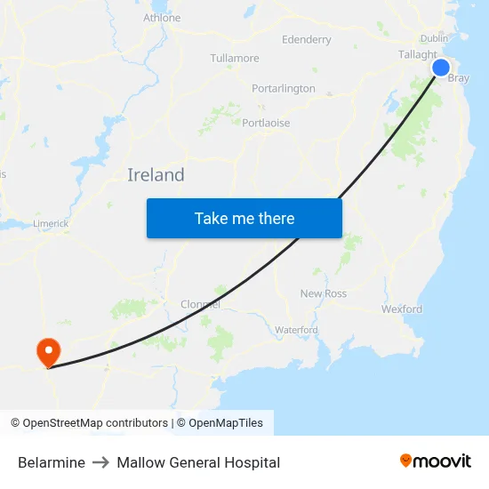 Belarmine to Mallow General Hospital map