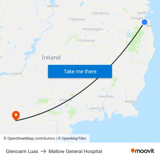 Glencairn Luas to Mallow General Hospital map