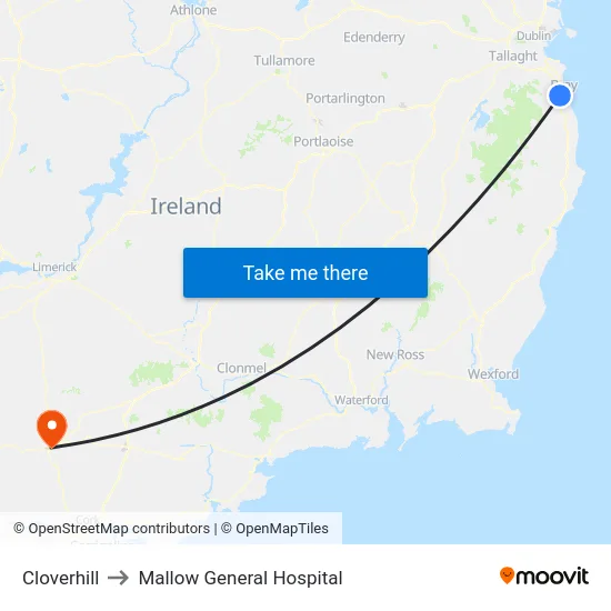 Cloverhill to Mallow General Hospital map