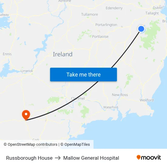 Russborough House to Mallow General Hospital map