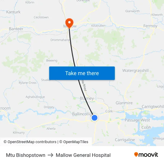 Mtu Bishopstown to Mallow General Hospital map