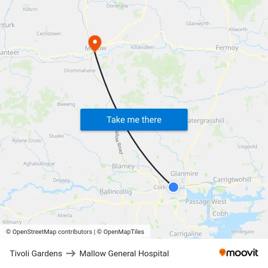 Tivoli Gardens to Mallow General Hospital map