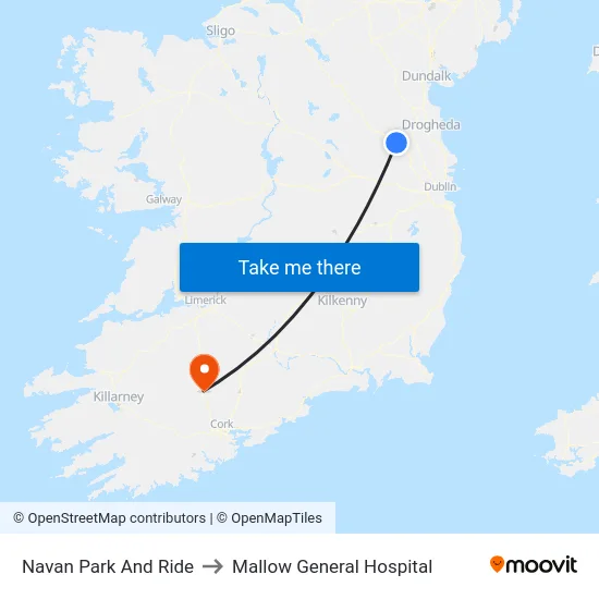 Navan Park And Ride to Mallow General Hospital map