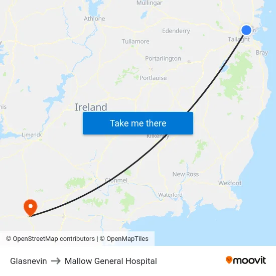 Glasnevin to Mallow General Hospital map