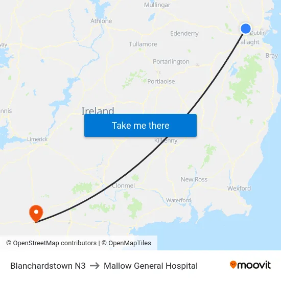 Blanchardstown N3 to Mallow General Hospital map
