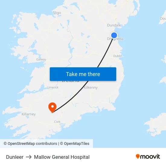 Dunleer to Mallow General Hospital map