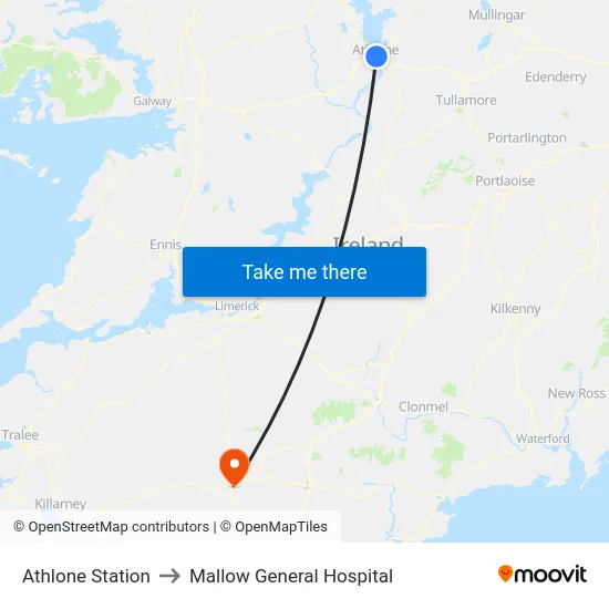 Athlone Station to Mallow General Hospital map