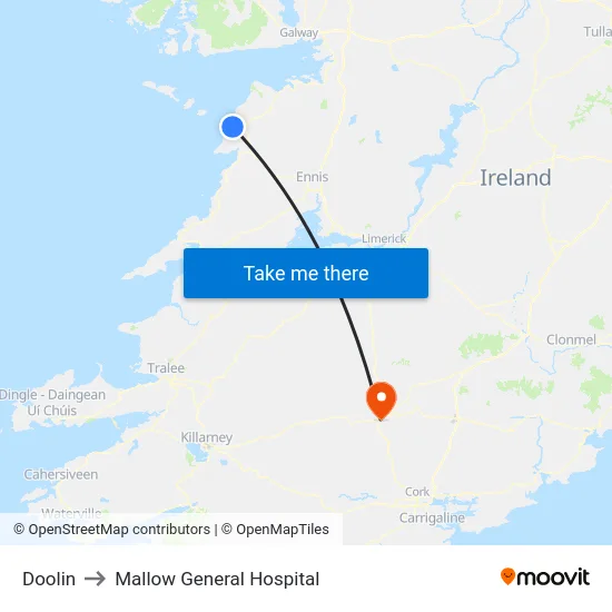 Doolin to Mallow General Hospital map