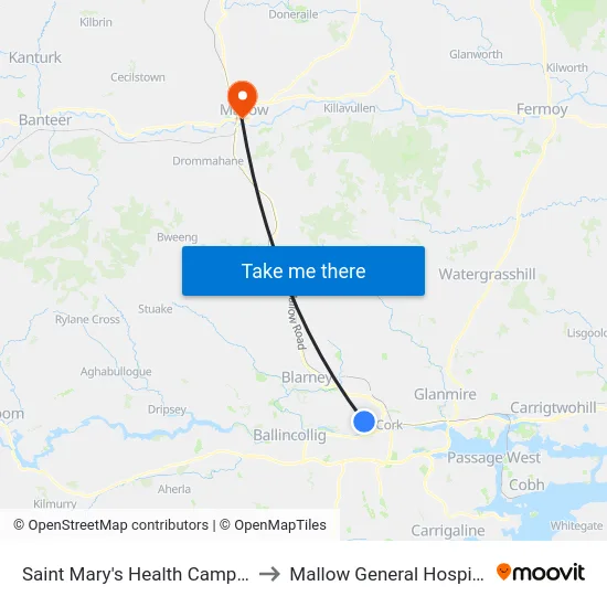 Saint Mary's Health Campus to Mallow General Hospital map