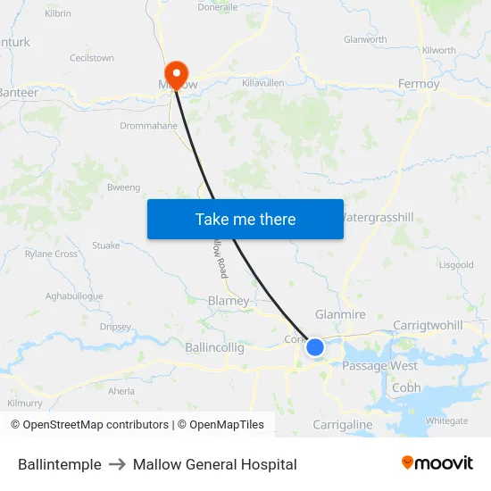 Ballintemple to Mallow General Hospital map